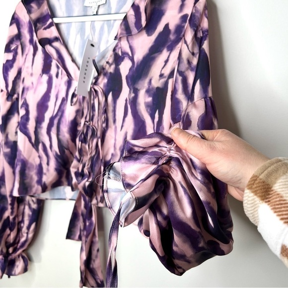 Topshop Pink and Purple Tie Dye Ruffle Flouncy Lightweight Blouse Size 6 - Picture 8 of 16
